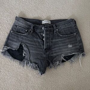 Free people distressed black jean shorts, size 24